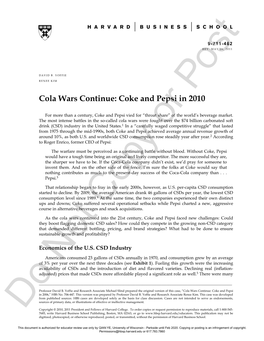 Cola Wars Continue: Coke and Pepsi in 2010