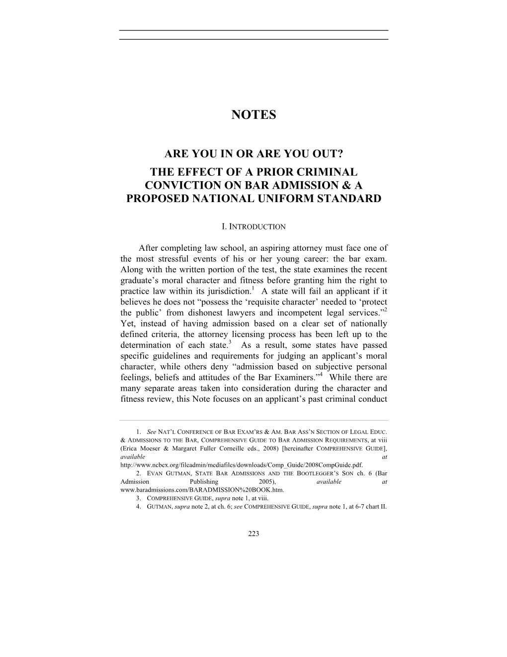 The Effect of a Prior Criminal Conviction on Bar Admission & a Proposed National Uniform Standard