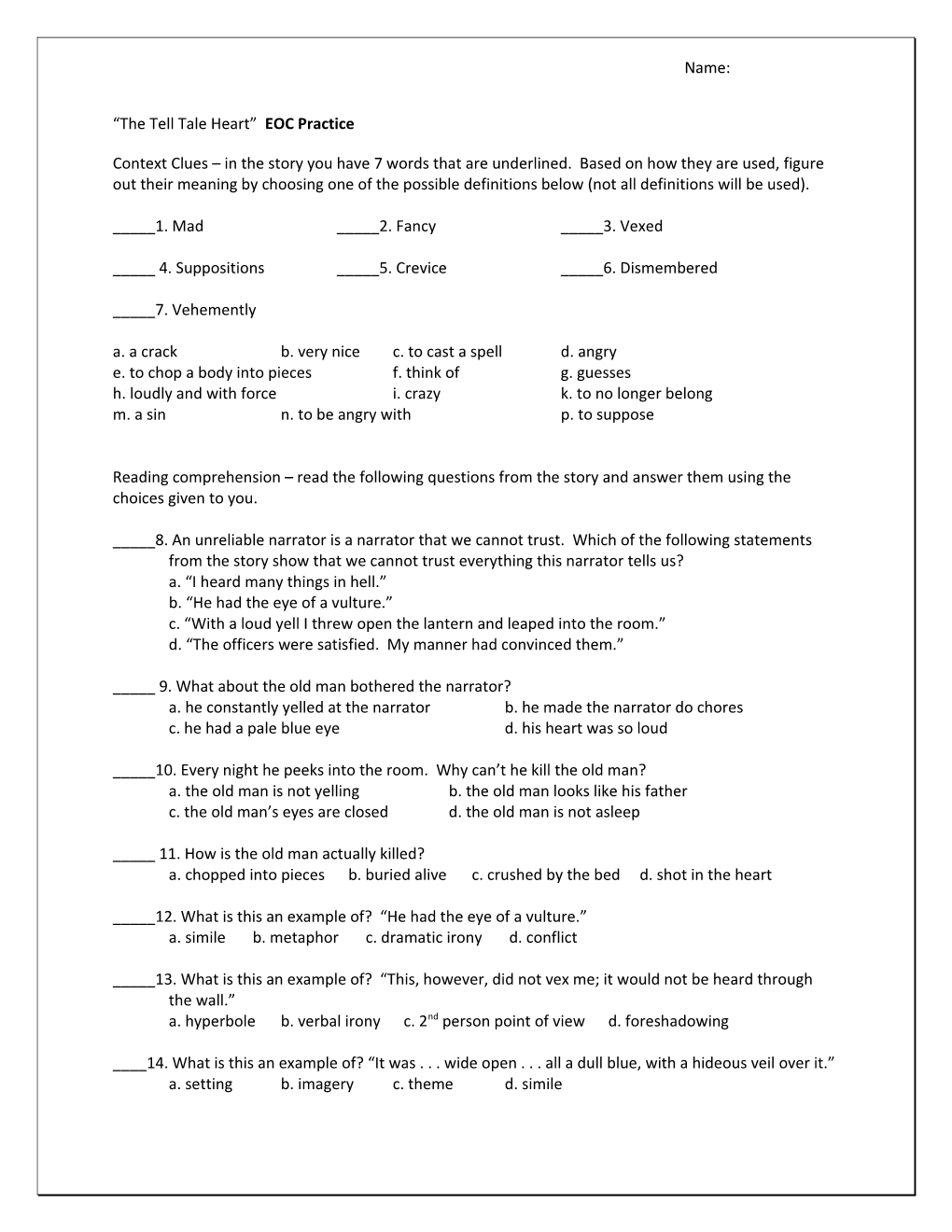 The Tell Tale Heart EOC Practice