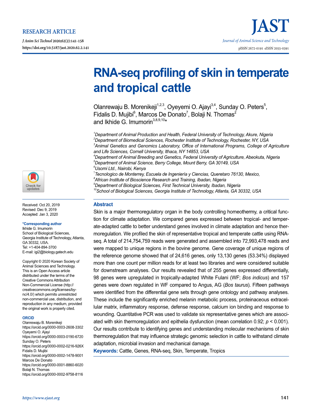 RNA-Seq Profiling of Skin in Temperate and Tropical Cattle