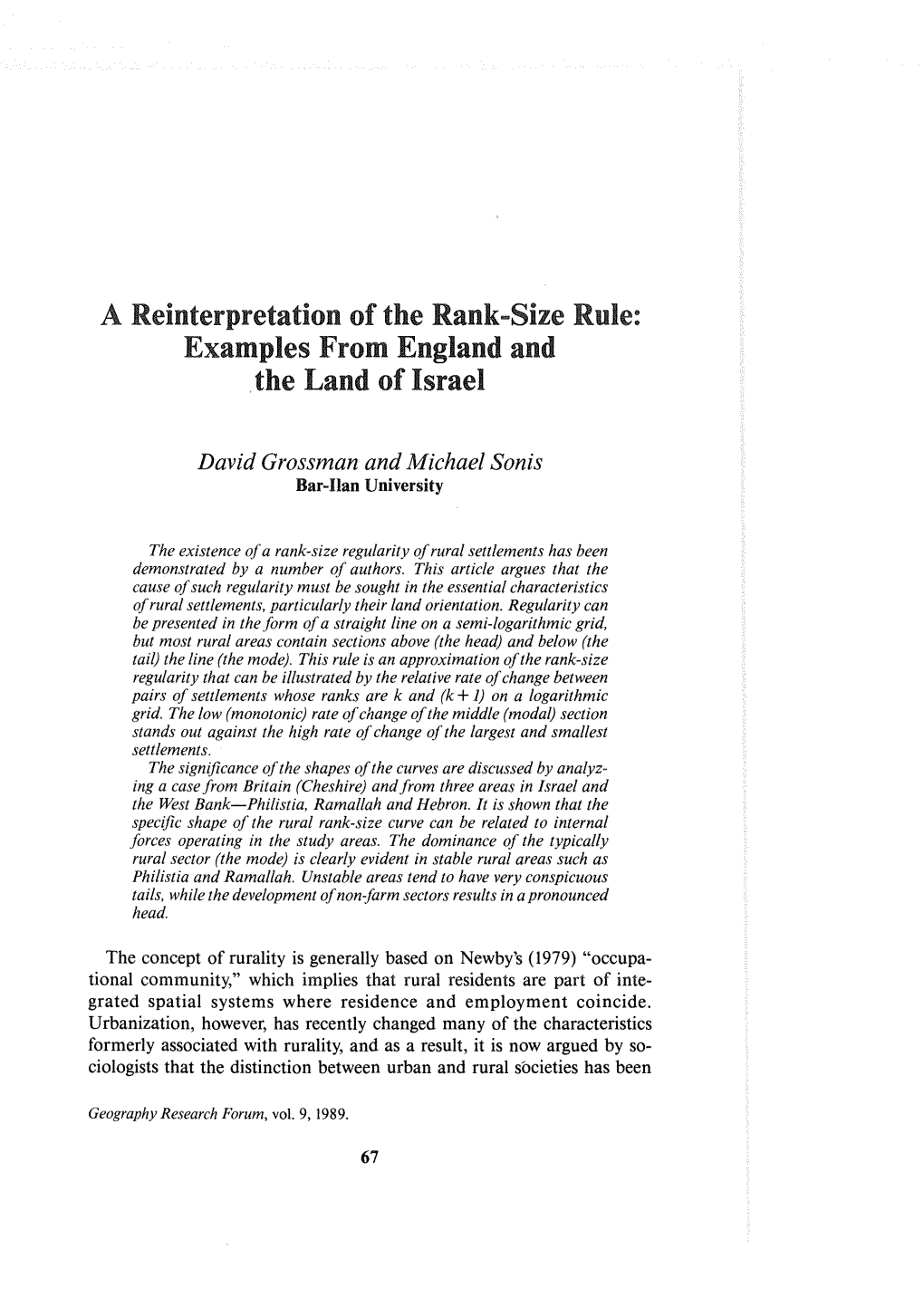 A Reinterpretation of the Rank-Size Rule: Examples from England and .The Land of Israel