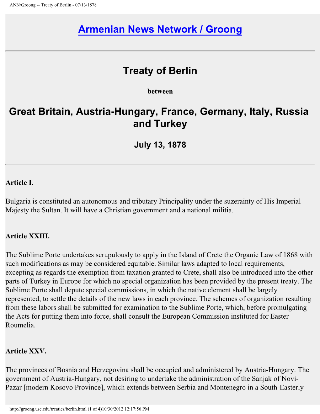 Treaty of Berlin - 07/13/1878