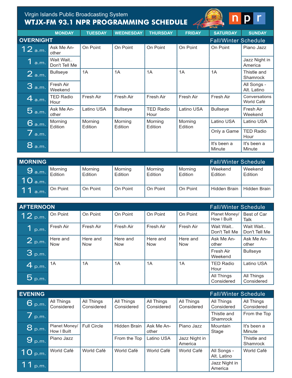 Wtjx-Fm 93.1 Npr Programming Schedule