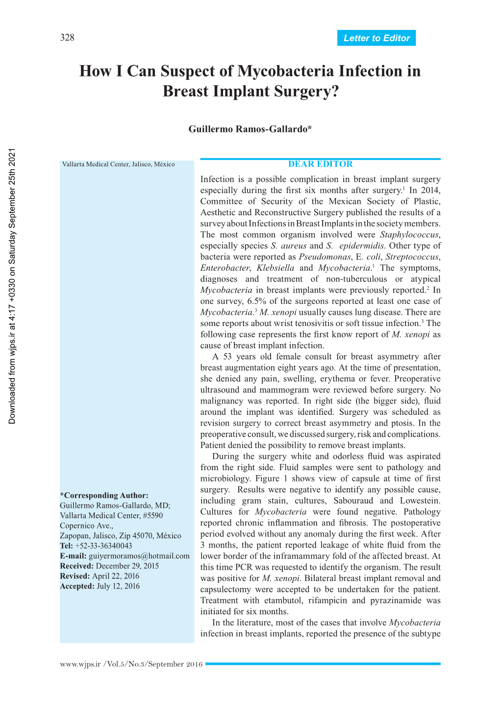 How I Can Suspect of Mycobacteria Infection in Breast Implant Surgery?