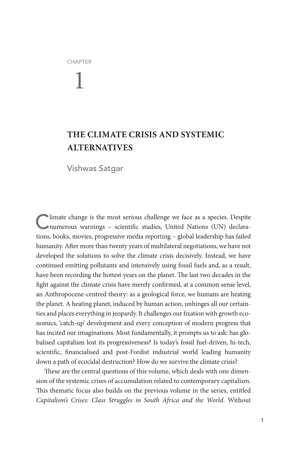 The Climate Crisis and Systemic Alternatives