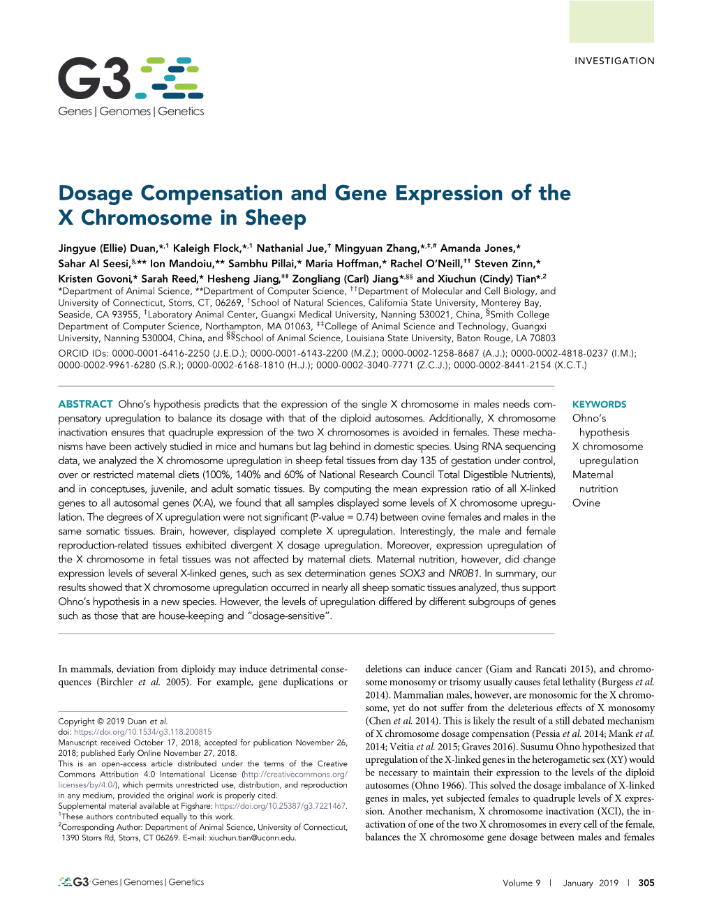 Dosage Compensation and Gene Expression of the X Chromosome in Sheep
