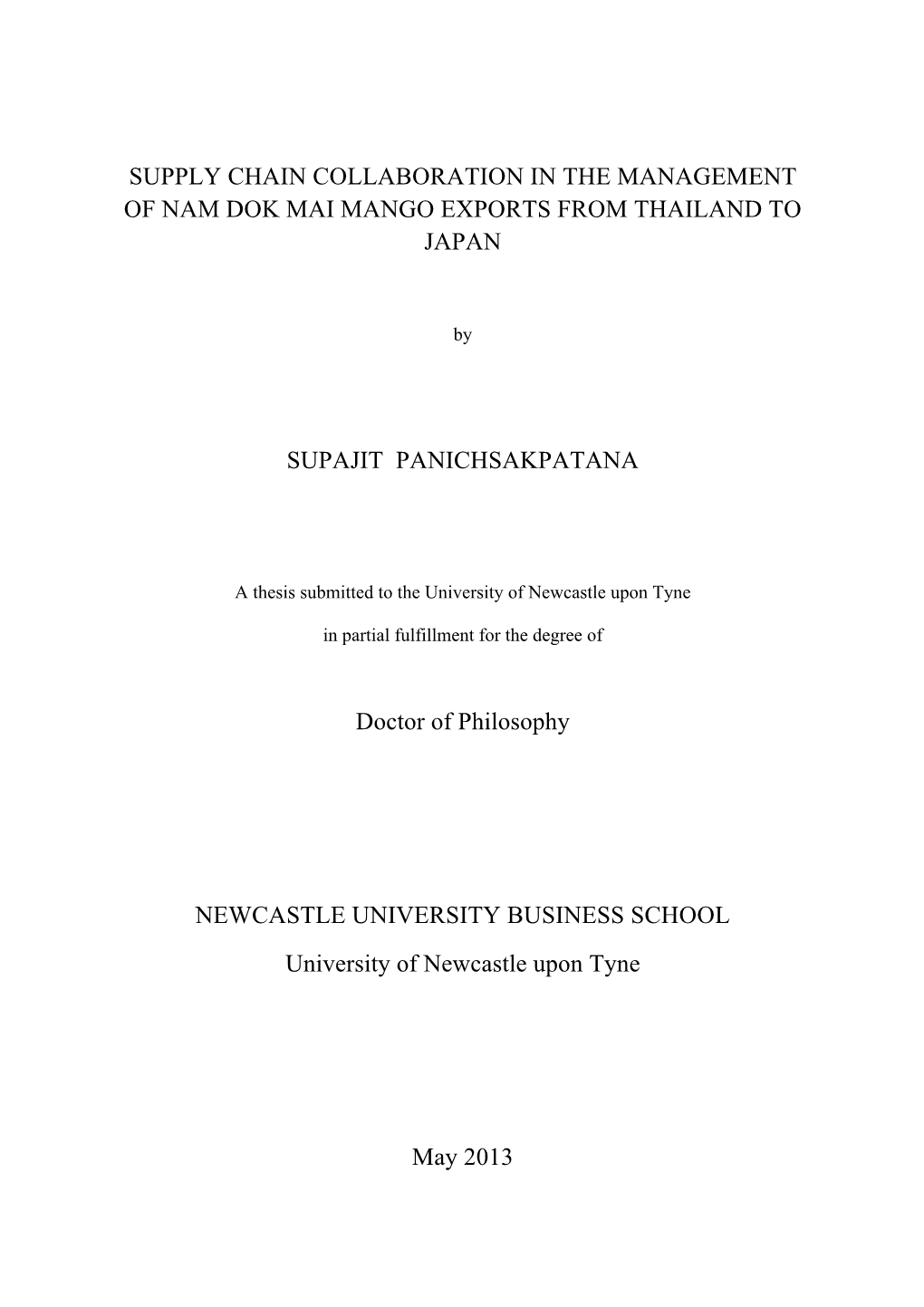 Supply Chain Collaboration in the Management of Nam Dok Mai Mango Exports from Thailand to Japan