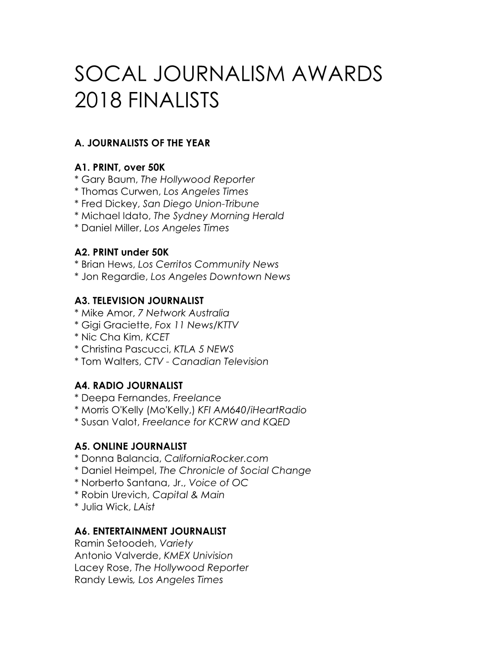 Socal Journalism Awards 2018 Finalists