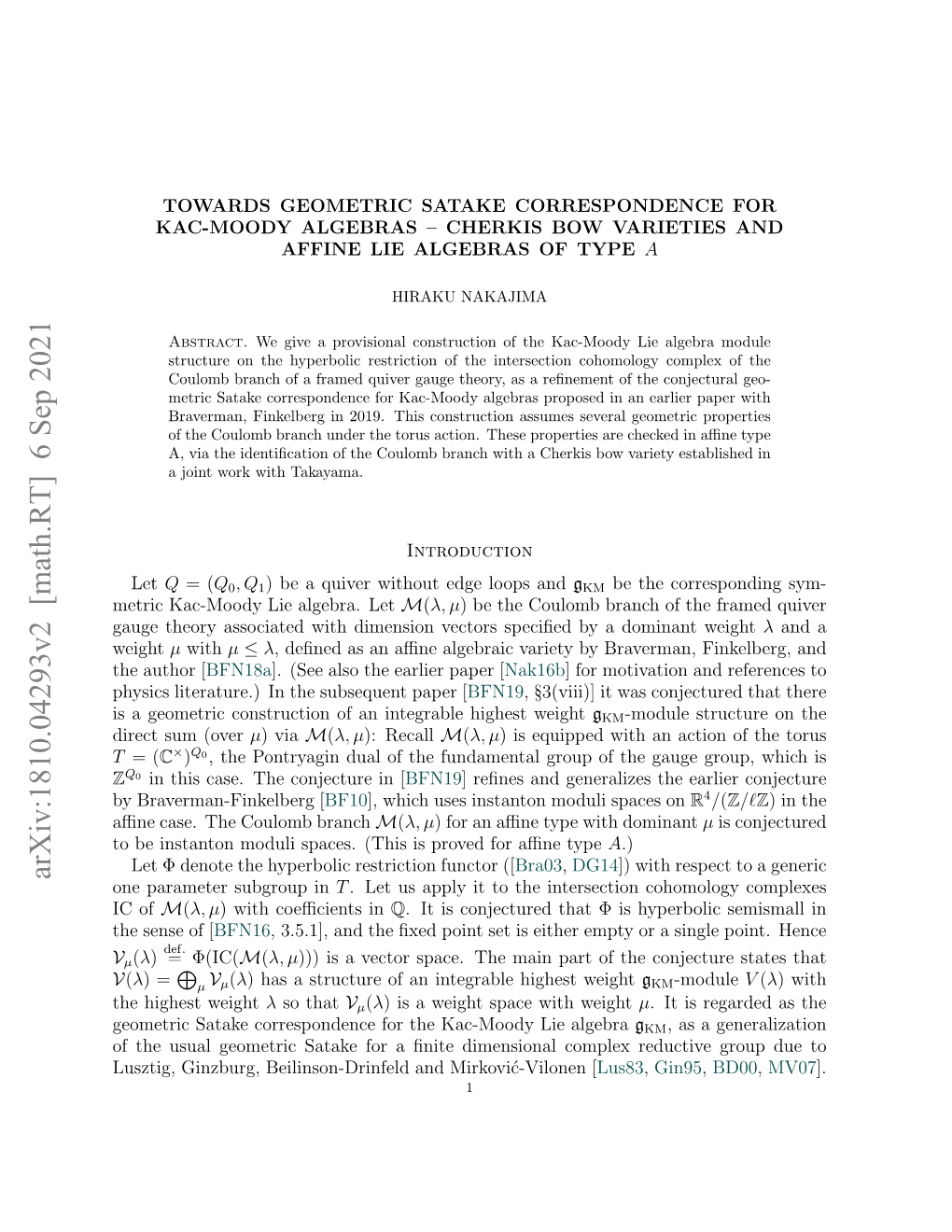 Arxiv:1810.04293V1 [Math.RT] 9 Oct 2018