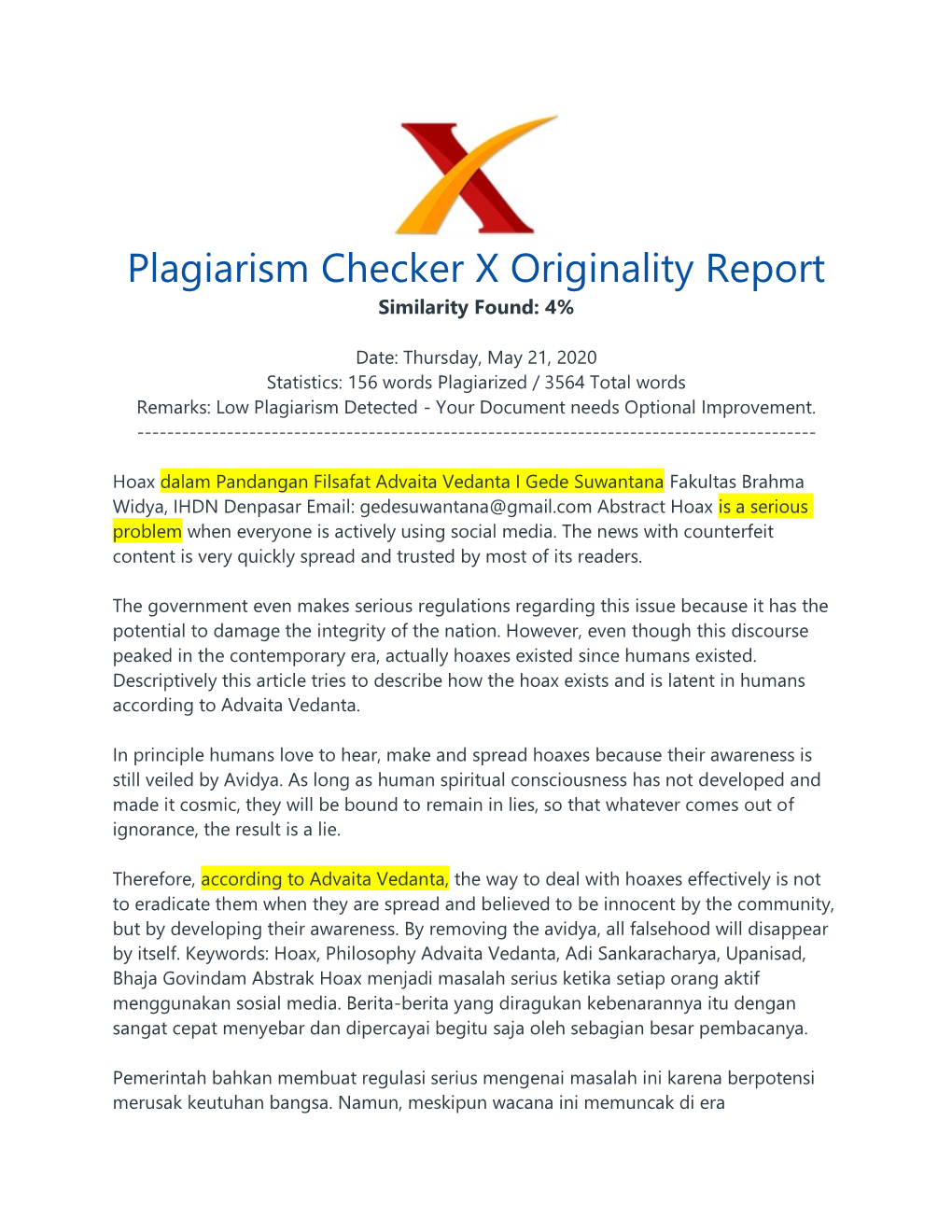 Plagiarism Checker X Originality Report Similarity Found: 4%