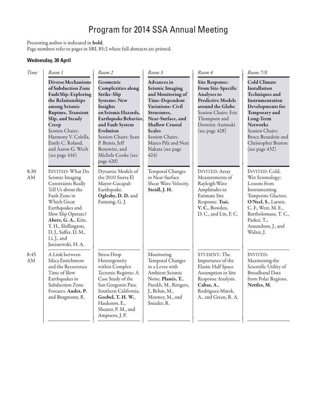 Program for 2014 SSA Annual Meeting