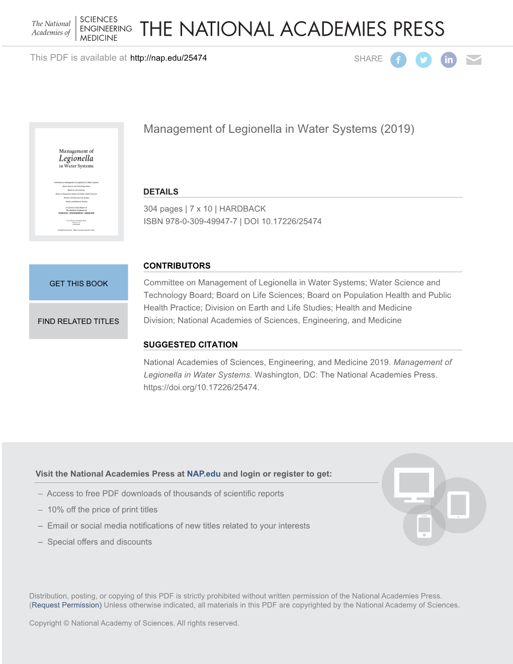 Management of Legionella in Water Systems (2019)