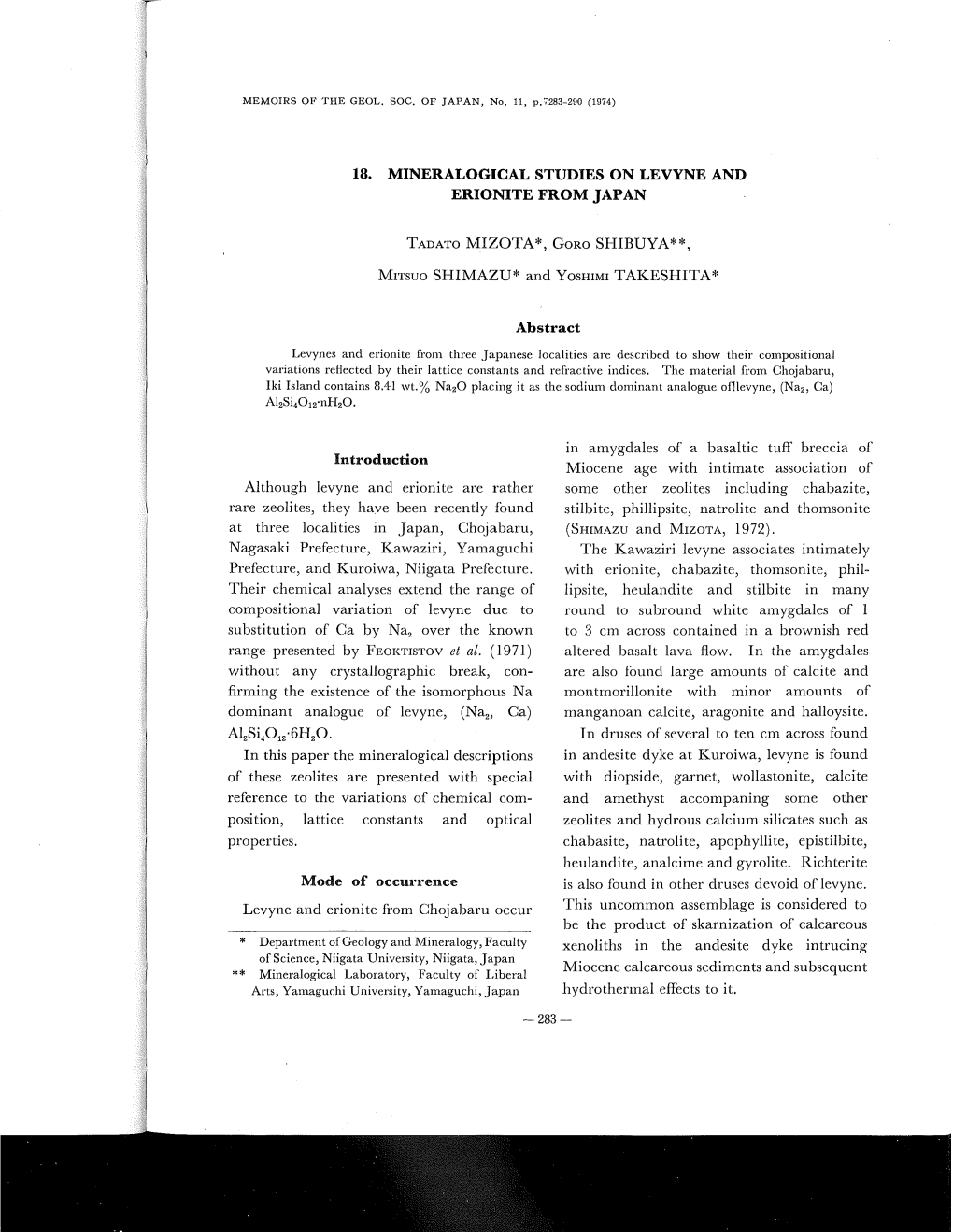 18. Mineralogical Studies on Levyne and Erionite from Japan