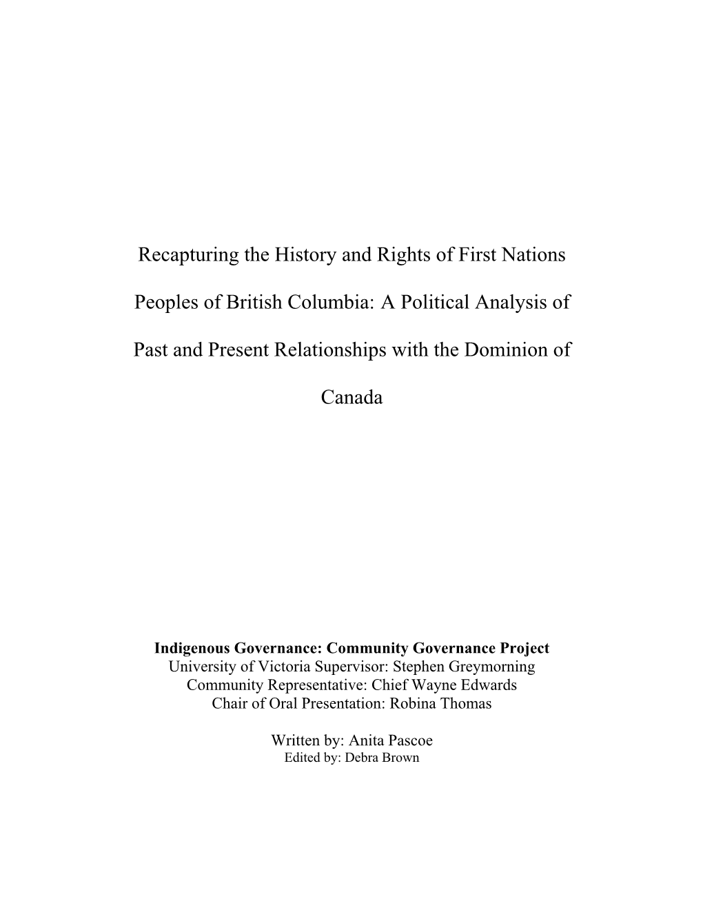 Recapturing the History and Rights of the Nanoose People