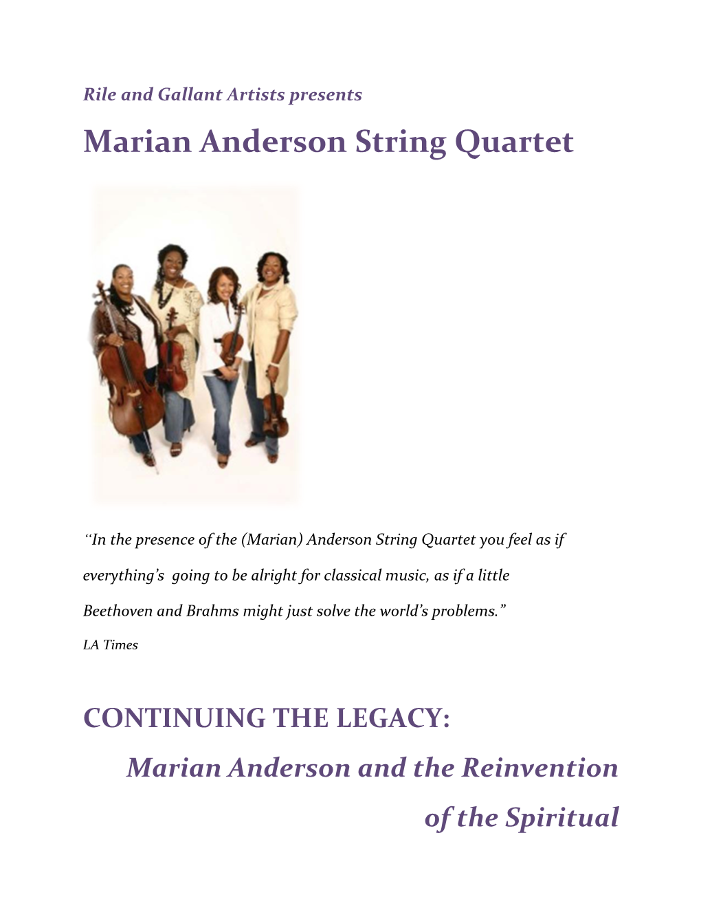 MARIAN ANDERSON STRING QUARTET "Songs of the Middle Passage"