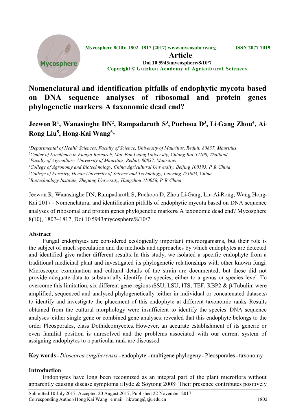 Nomenclatural and Identification Pitfalls of Endophytic Mycota Based