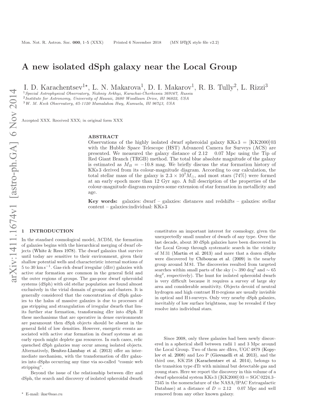 A New Isolated Dsph Galaxy Near the Local Group 3