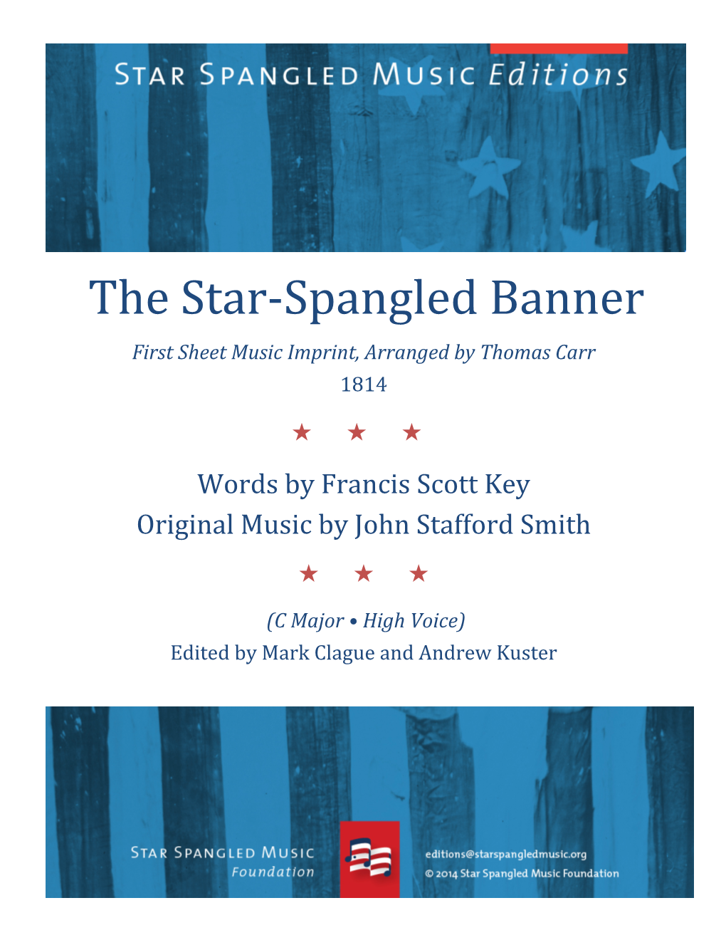 Spangled Banner First Sheet Music Imprint, Arranged by Thomas Carr 1814