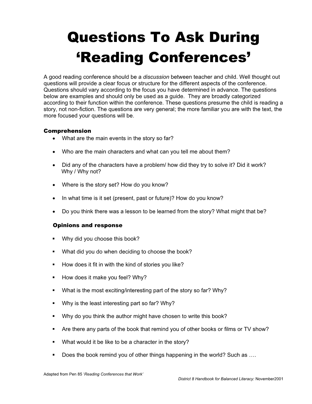 Questions To Ask During ‘Reading Conferences’