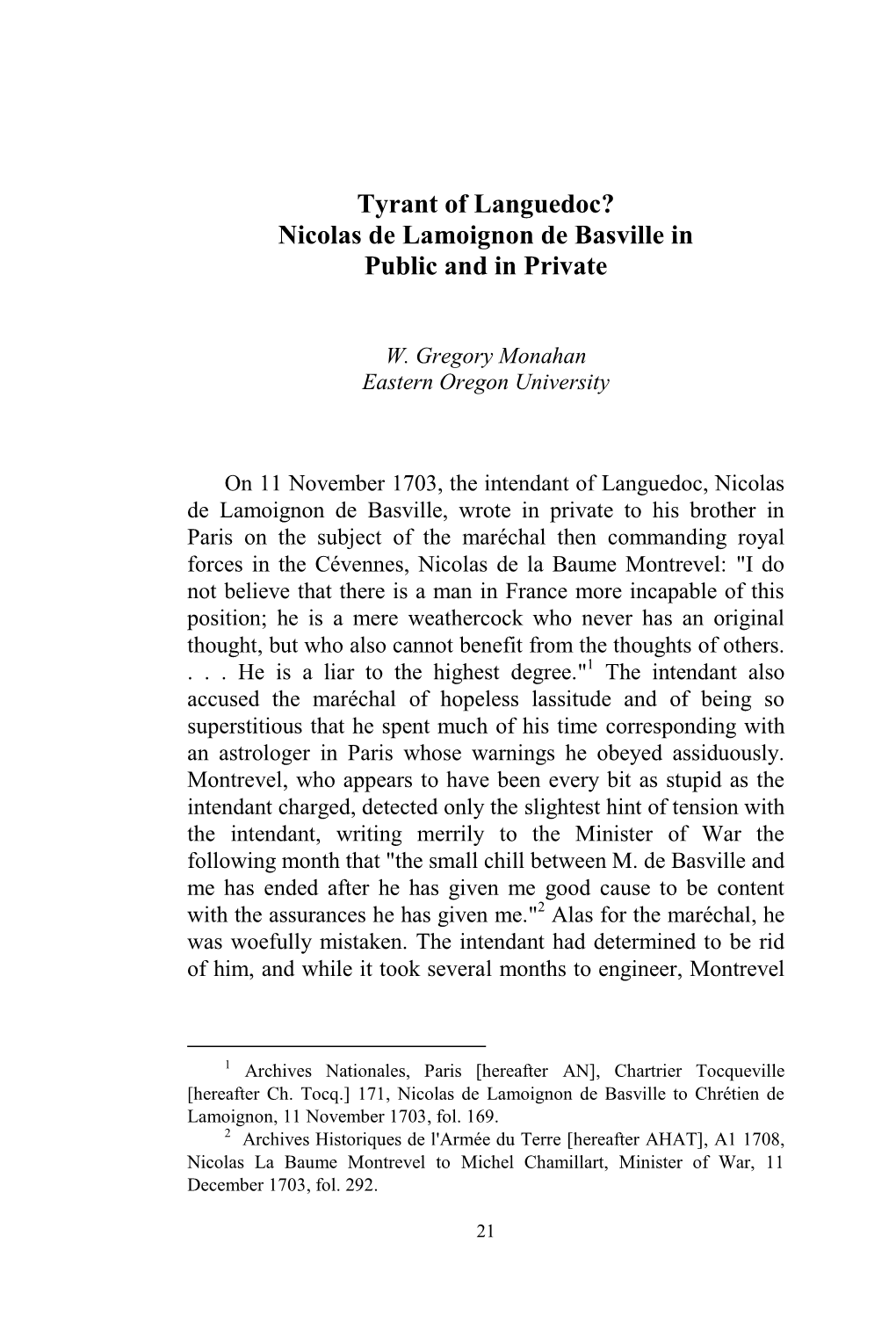 Tyrant of Languedoc? Nicolas De Lamoignon De Basville in Public and in Private