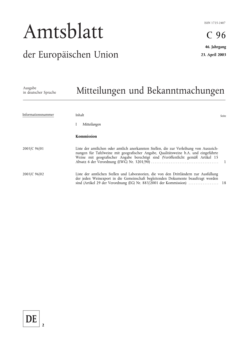 I Mitteilungen Kommission Liste Der Amtlichen Oder Amtlich Anerkannten