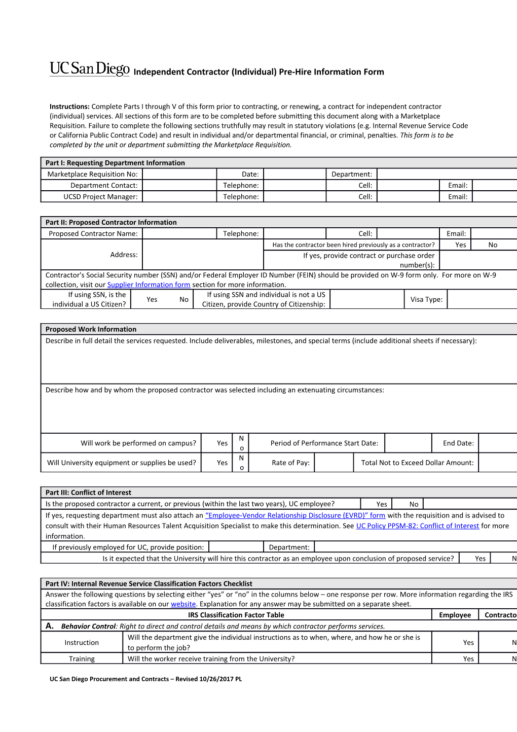 Independent Contractor (Individual) Pre-Hire Information Form