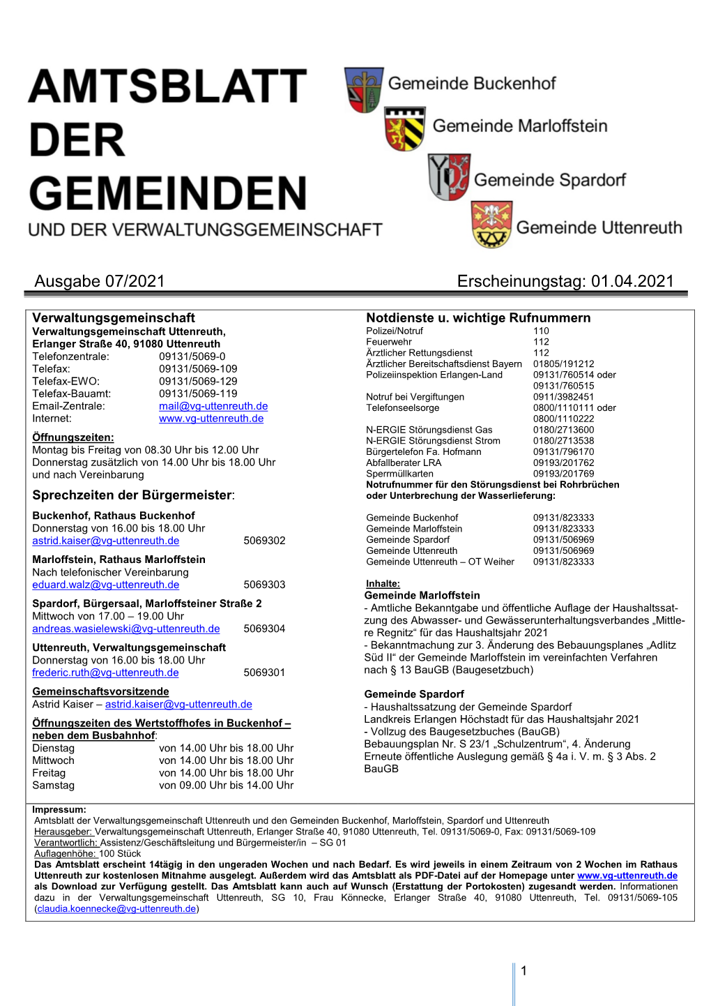 Ausgabe 07/2021 Erscheinungstag: 01.04.2021