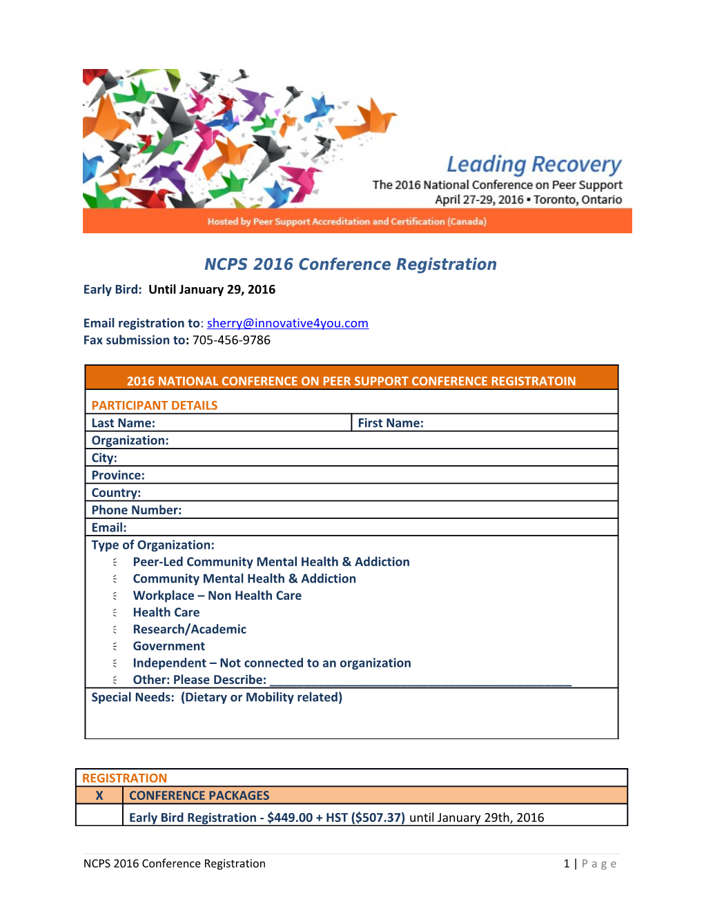 NCPS 2016 Conference Registration