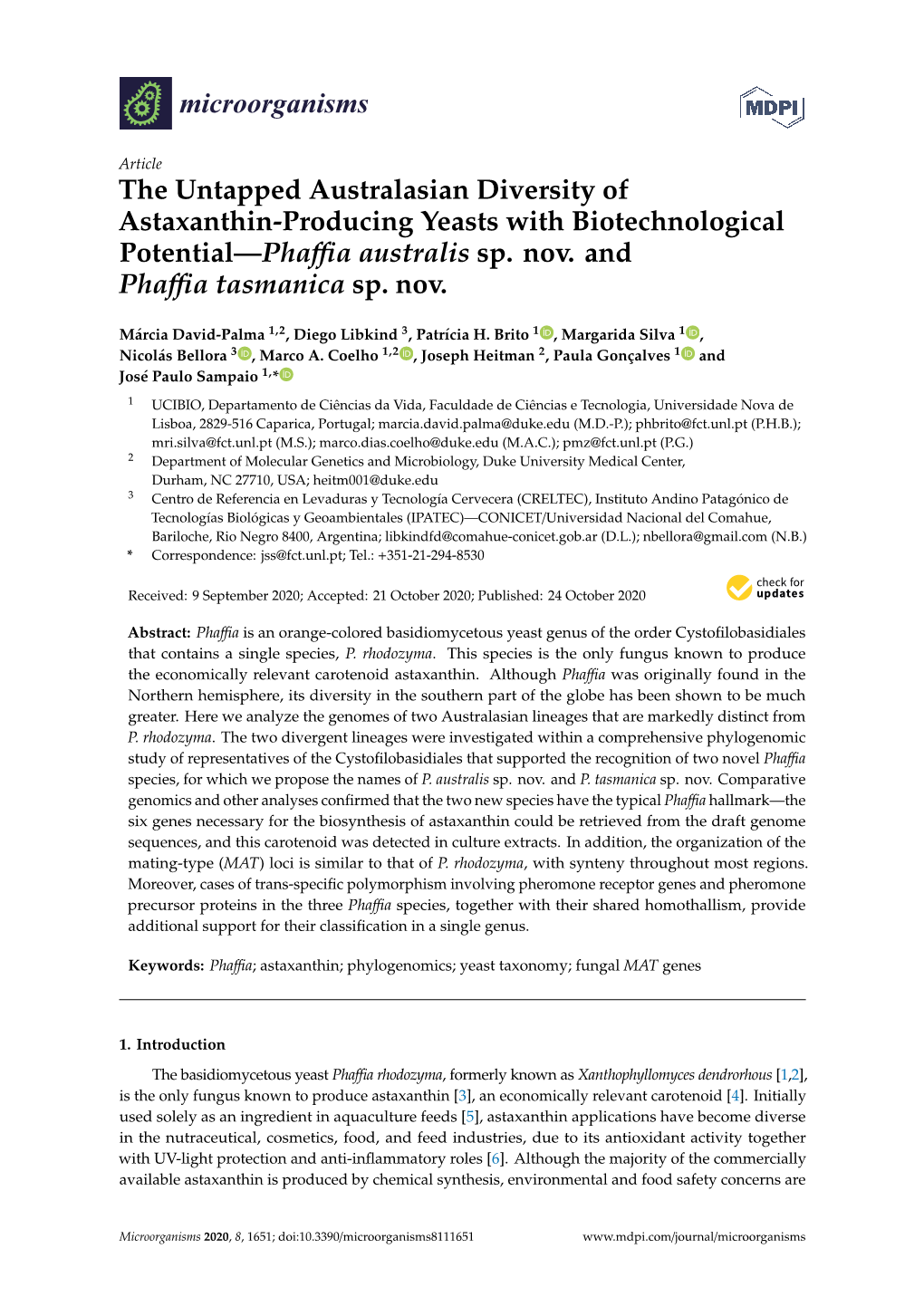 The Untapped Australasian Diversity of Astaxanthin-Producing Yeasts with Biotechnological Potential—Phaﬃa Australis Sp