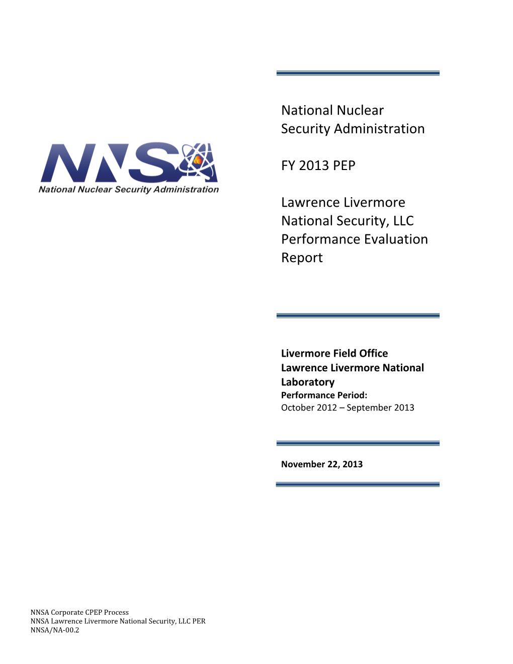 National Nuclear Security Administration FY 2013 PEP