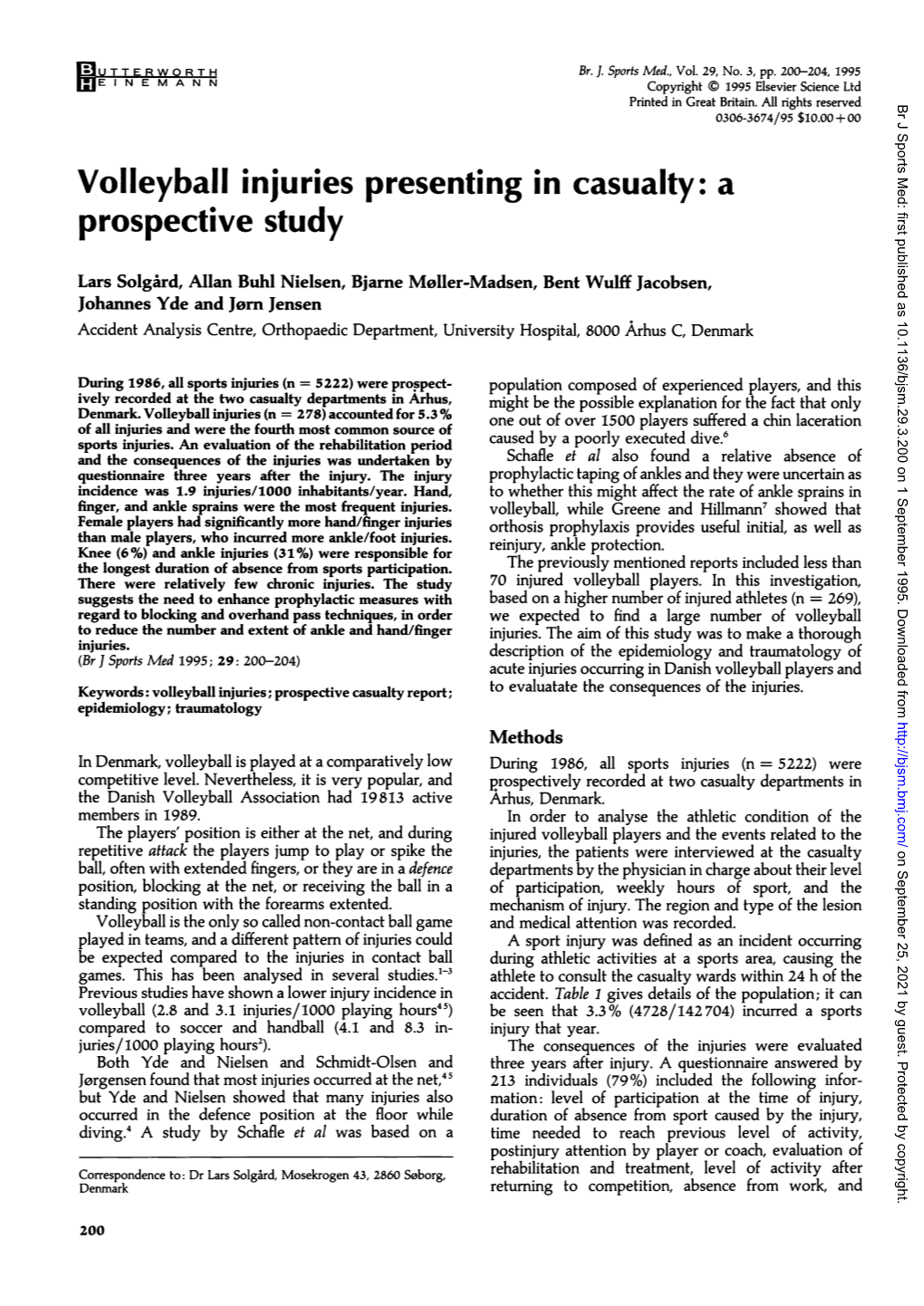 Volleyball Injuries Presenting in Casualty: a Prospective Study