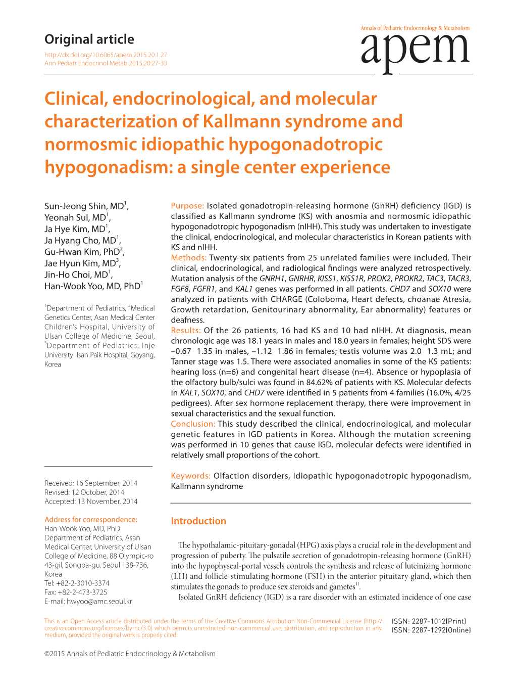 Clinical, Endocrinological, and Molecular Characterization of Kallmann Syndrome and Normosmic Idiopathic Hypogonadotropic Hypogonadism: a Single Center Experience