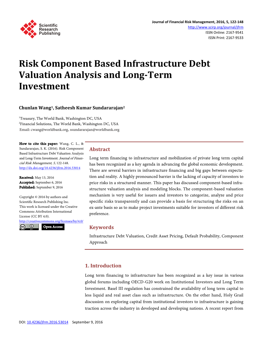 Risk Component Based Infrastructure Debt Valuation Analysis and Long-Term Investment