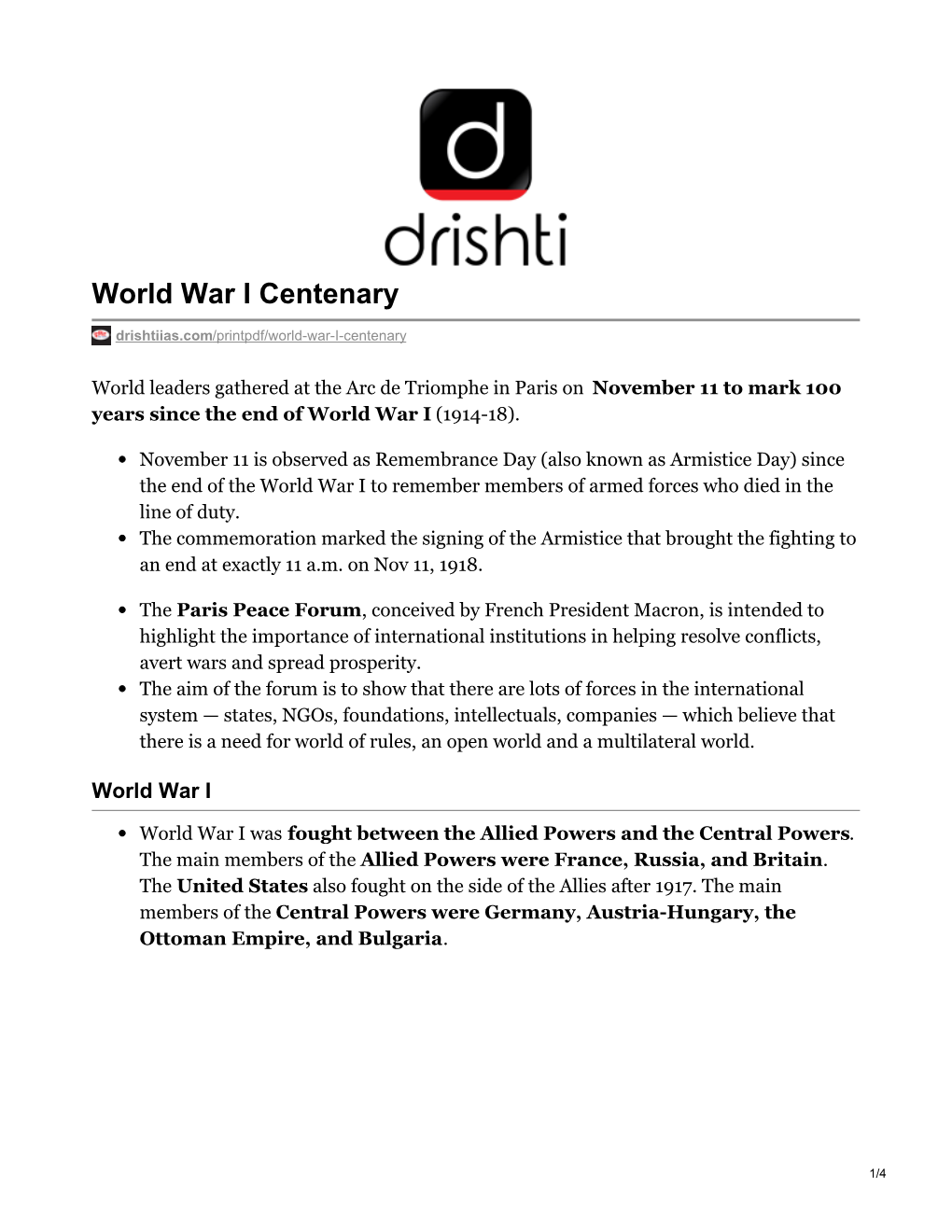 World War I Centenary