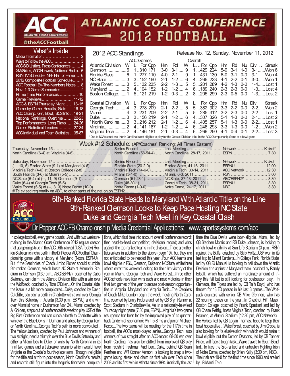 2012 ACC Football by the Numbers