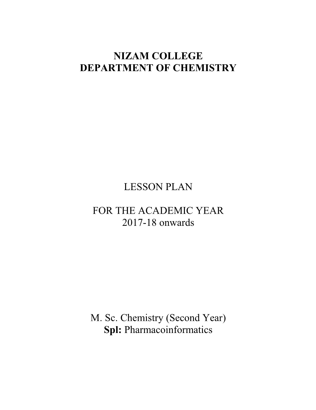 Nizam College Department of Chemistry Lesson Plan For