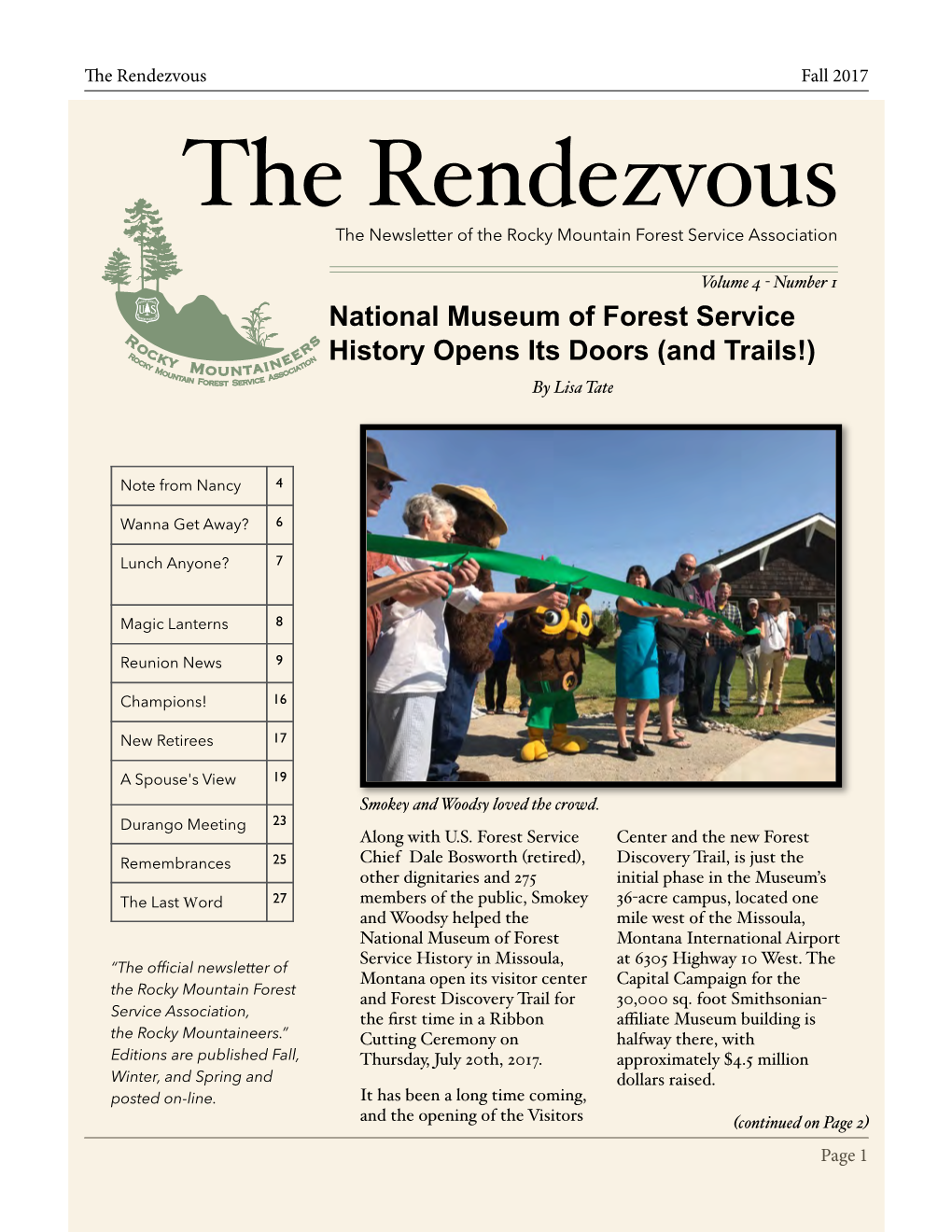 Fall 2017 the Rendezvous the Newsletter of the Rocky Mountain Forest Service Association