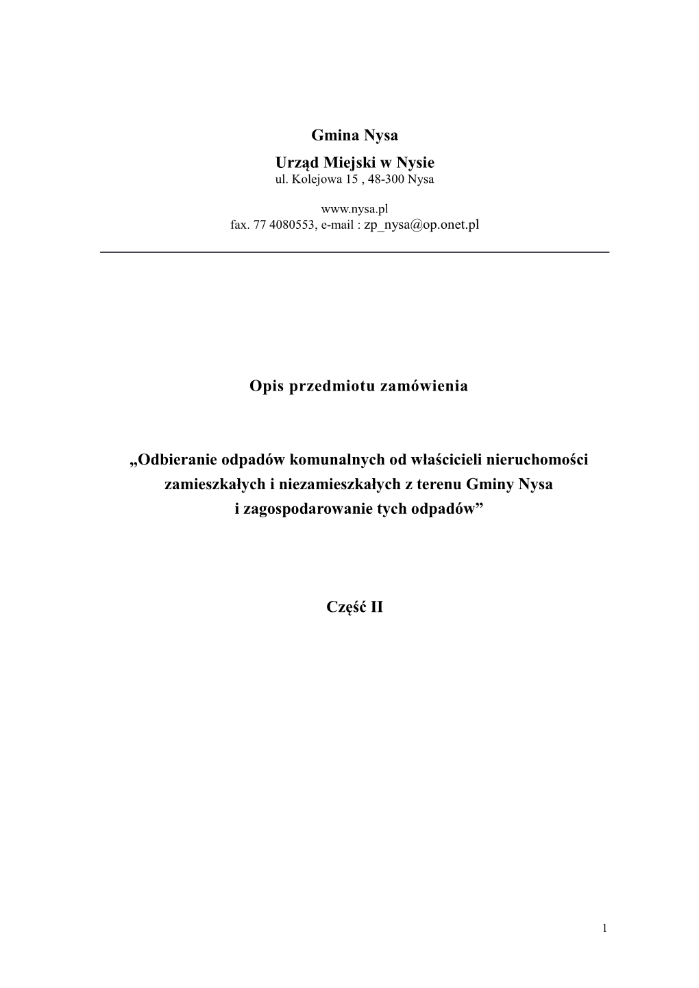 Gmina Nysa Urząd Miejski W Nysie Opis Przedmiotu Zamówienia