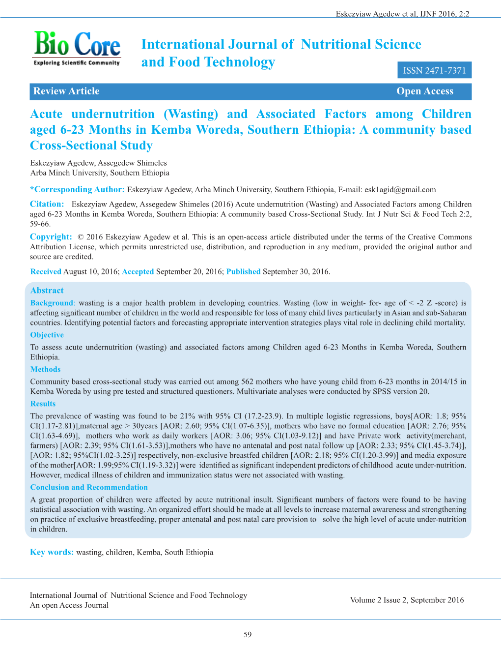 International Journal of Nutritional Science and Food Technology