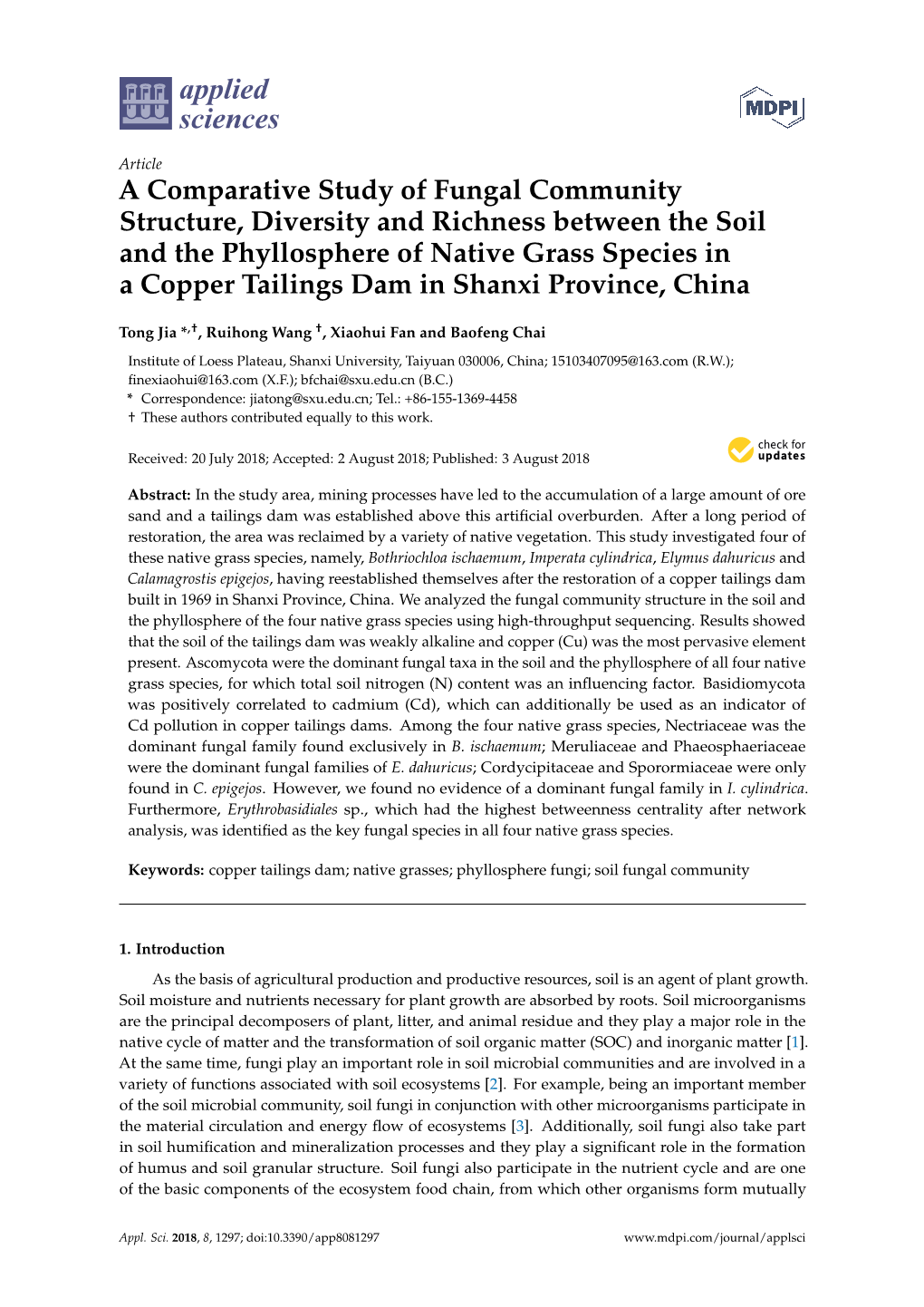 A Comparative Study of Fungal Community Structure, Diversity And