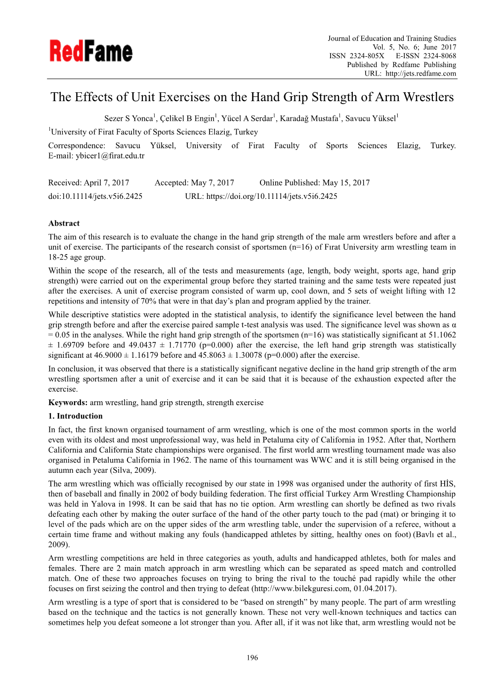 The Effects of Unit Exercises on the Hand Grip Strength of Arm Wrestlers