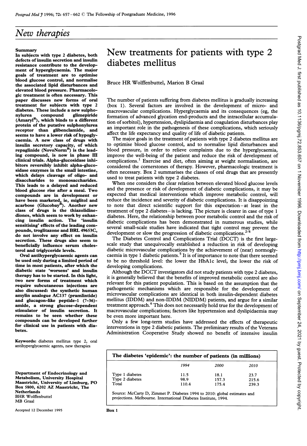 New Therapies Postgrad Med J: First Published As 10.1136/Pgmj.72.853.657 on 1 November 1996