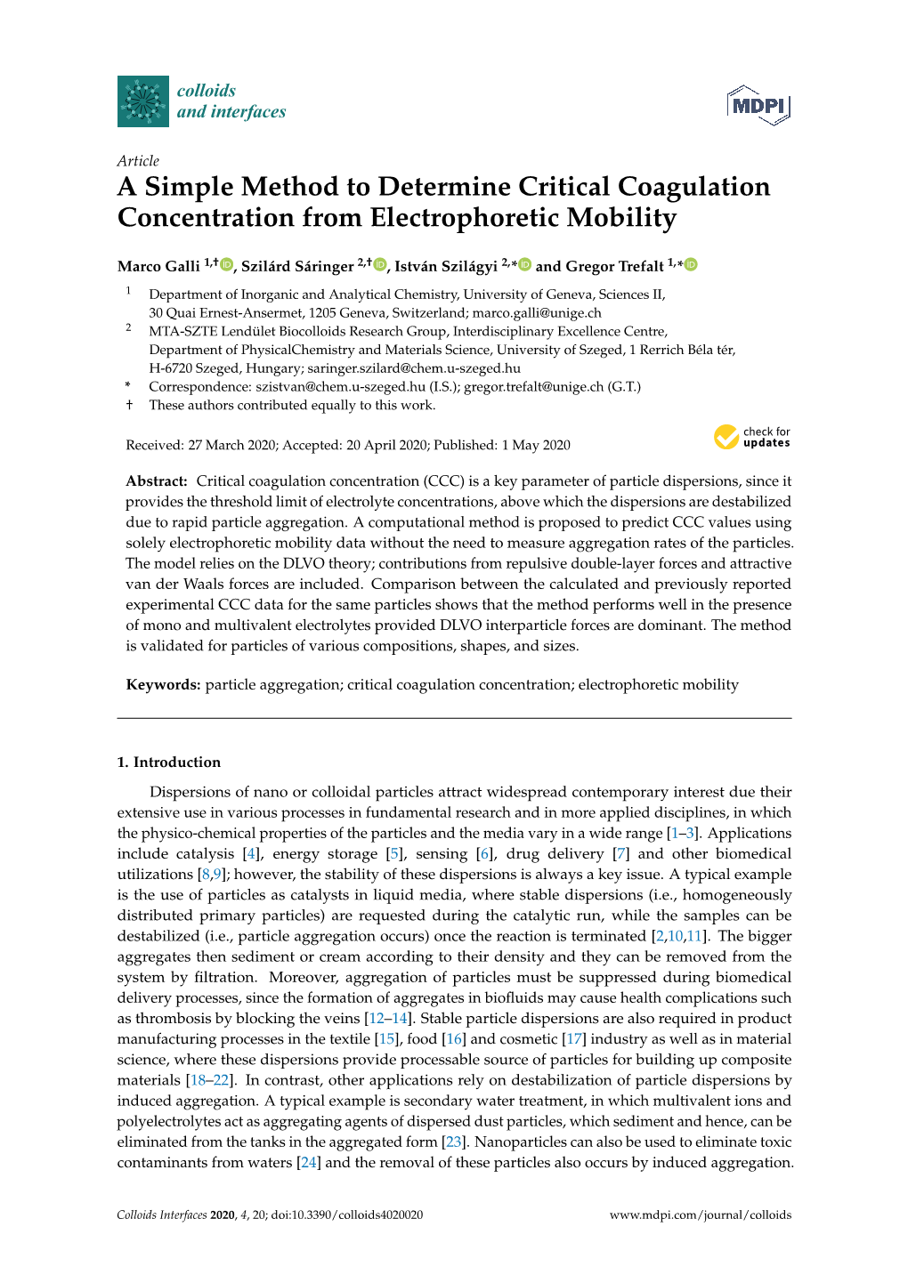 A Simple Method to Determine Critical Coagulation Concentration from Electrophoretic Mobility