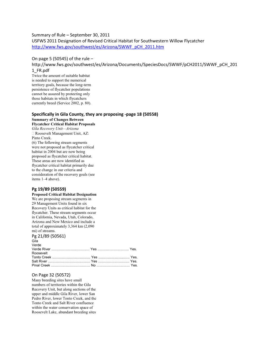 Summary of Rule – September 30, 2011 USFWS 2011