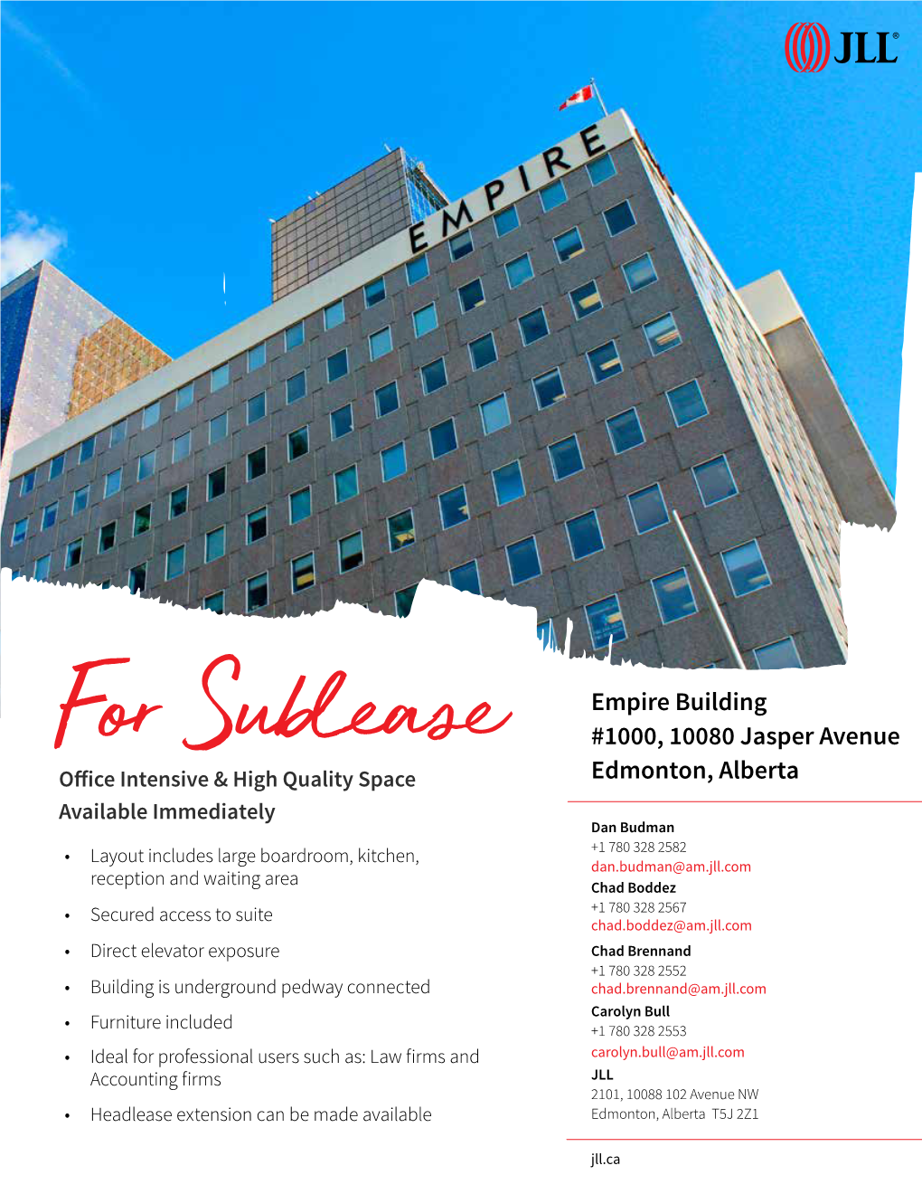 For Sublease Empire Building #1000, 10080 Jasper Avenue Edmonton, Alberta