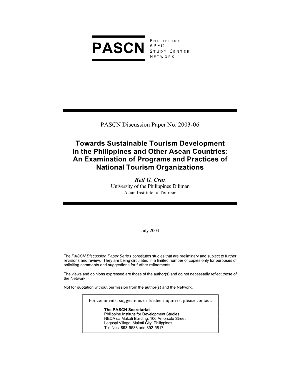 Towards Sustainable Tourism Development in the Philippines and Other Asean Countries: an Examination of Programs and Practices of National Tourism Organizations