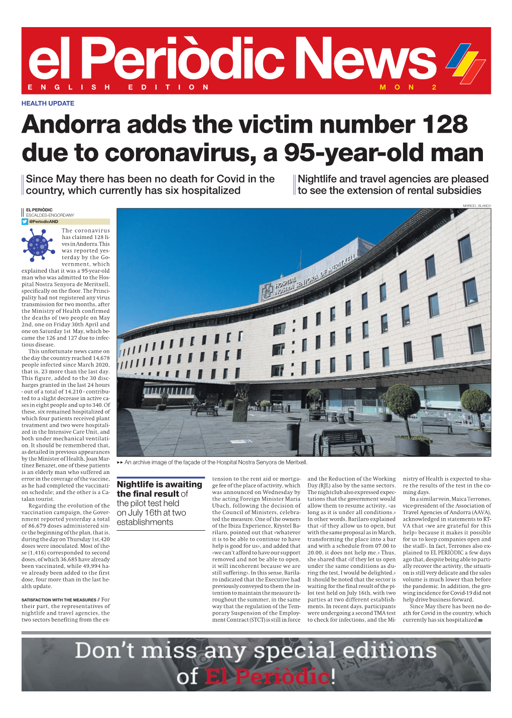Andorra Adds the Victim Number 128 Due to Coronavirus, a 95-Year-Old