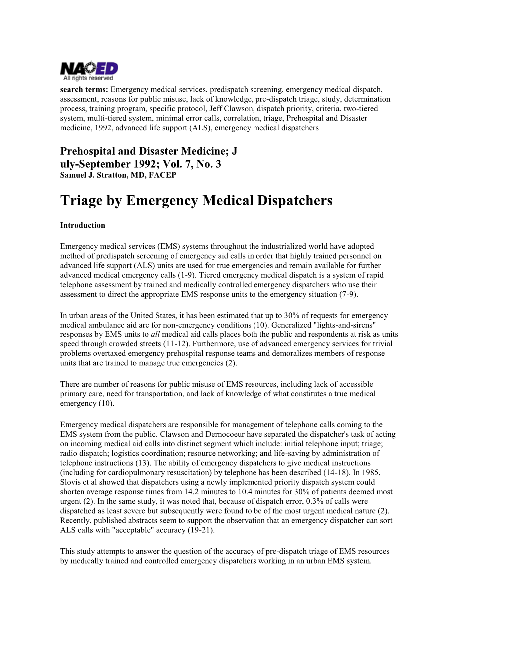 Triage by Emergency Medical Dispatchers