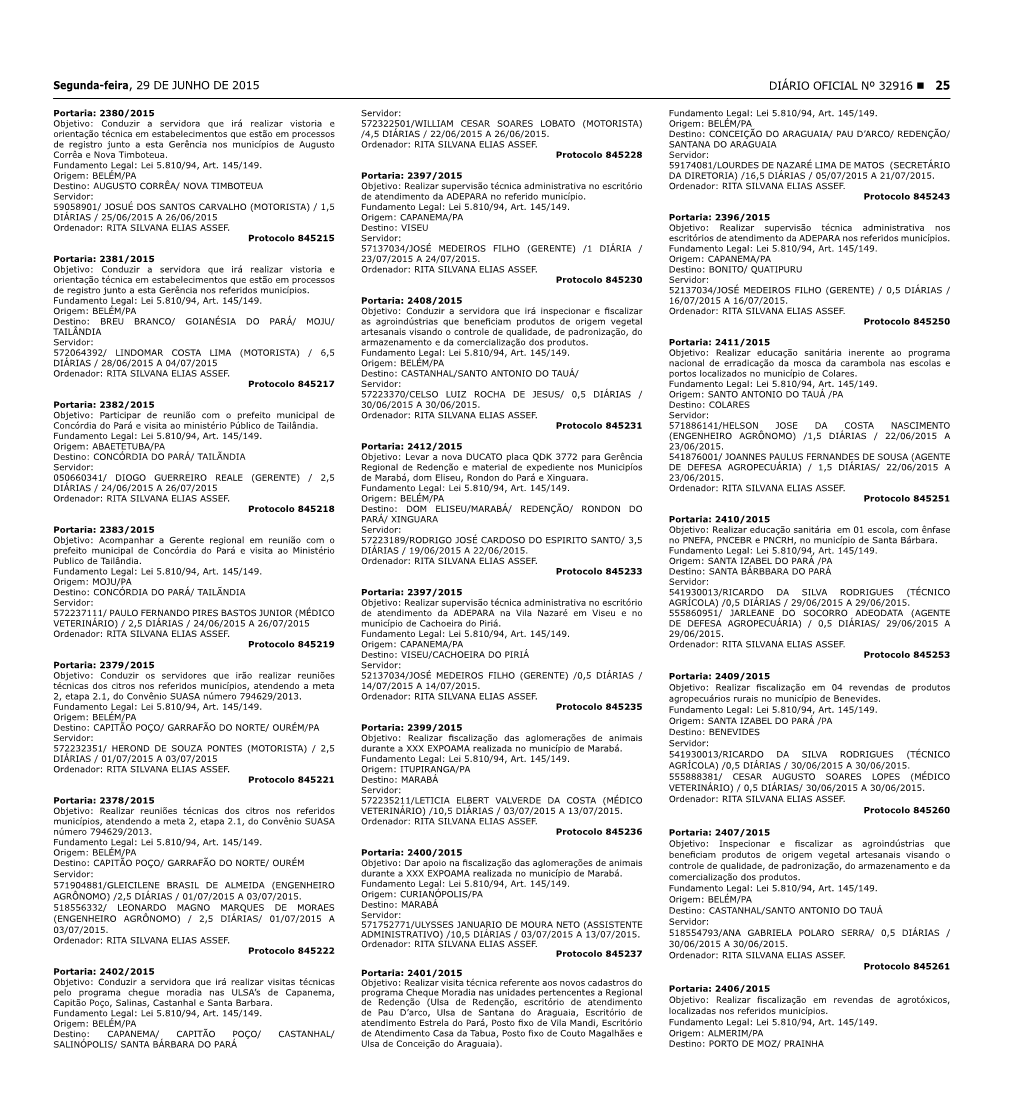 DIÁRIO OFICIAL Nº 32916 25 Segunda-Feira, 29 DE