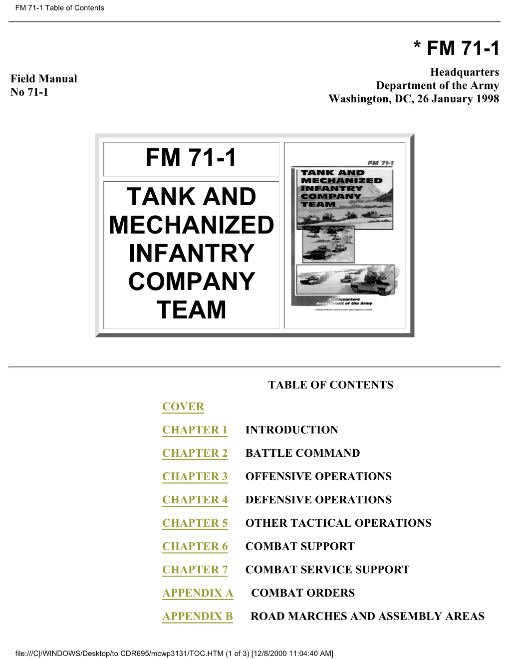 Fm 71-1 Tank and Mechanized Infantry Company Team